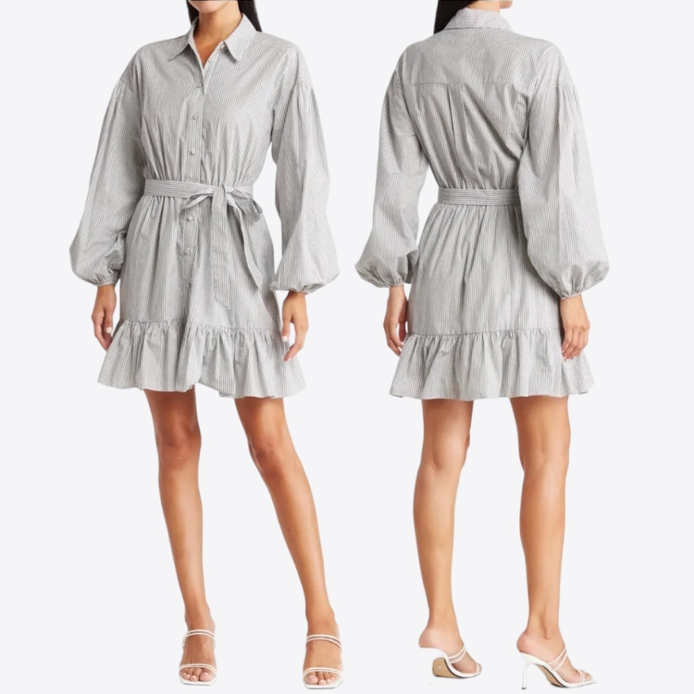 Cinq à Sept Women Kelly Shirtdress Long Sleeves Size 6 in Black and White